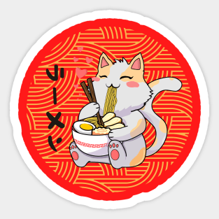Cute cat eating ramen Sticker